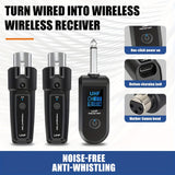 Sistema de Micrófono Inalámbrico con Adaptador UHF XLR - Recargable por USB, Compatible con Micrófonos Dinámicos, Guitarras y Sistemas de PA