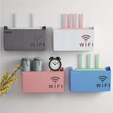 Estante organizador de plástico multiusos para router y decodificador de TV, montaje en pared sin taladro, con ganchos utilitarios para hogar u oficina