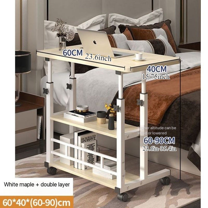 Escritorio Plegable con Altura Ajustable y Estantes de Almacenamiento - Diseño Blanco y Bambú, Movilidad Fácil sobre Ruedas, Ideal para Dormitorio, Sala de Estar, Oficina Exterior y Estudio | Escritorio Moderno de Fibra de Madera con Marco Metálico