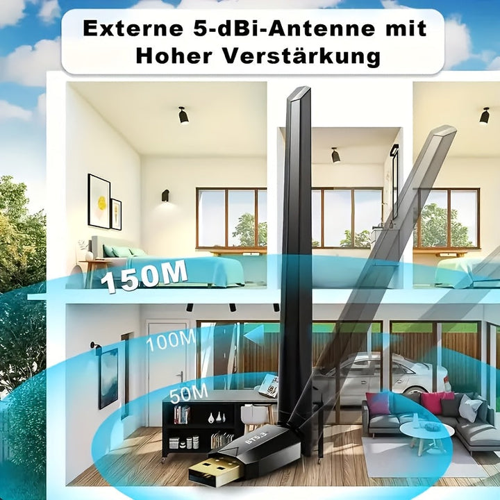 Adaptador sin varillas USB BT 5.3 de Largo Alcance, conexión máxima hasta 150 metros/49.21 pies, receptor sin varillas para escritorios y portátiles, compatible con Windows 8.1/Windows 10/Windows 11, ideal para conectar dispositivos sin cables