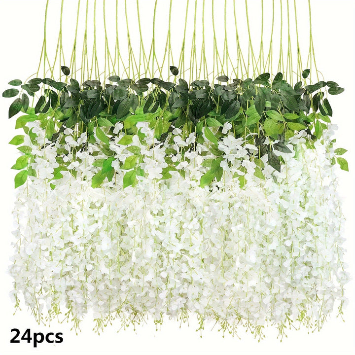 24 piezas, flores artificiales, decoración de glicina para Navidad, boda, fiesta, jardín del hogar, exterior, hotel, comercial, decoración colgante