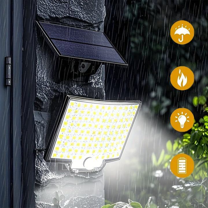 1/2pcs Luces Solares Exteriores, 106 LED 3000LM Luz de Inundación con Sensor de Movimiento y Control Remoto, Luz Solar de Seguridad LED desde el Anochecer hasta el Amanecer con Cable de 16.152 cm, IP44 Impermeable, Ideal para Exterior, Garaje