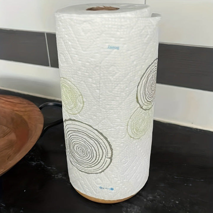 Portarrollos de bambú rústico, 1 unidad - Soporte redondo para cocina y baño, dispensador de madera estilo granja con instalación autoadhesiva, acabado natural, decoración y accesorio para baño