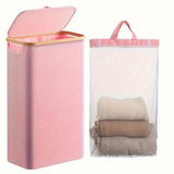 Cesta de ropa grande de nailon con tapa y asas, estilo bohemio, hamper rectangular para el hogar, baño o lavandería, incluye bolsa interior y múltiples compartimentos, disponible en negro, blanco, gris, rosa y beige