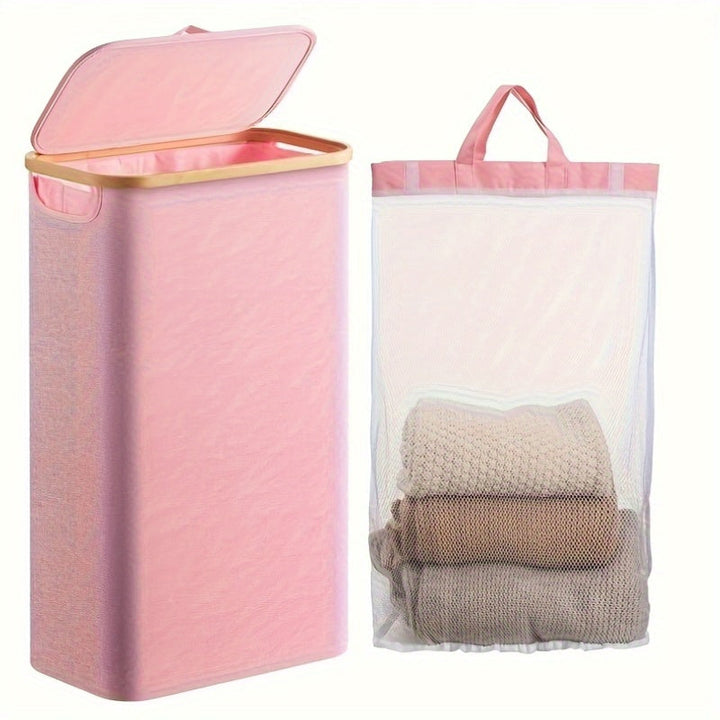 Cesta de ropa grande de nailon con tapa y asas, estilo bohemio, hamper rectangular para el hogar, baño o lavandería, incluye bolsa interior y múltiples compartimentos, disponible en negro, blanco, gris, rosa y beige