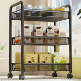 1 pieza de 3 niveles de carrito de almacenamiento de metal negro con poleas - Organizador versátil para cocina, dormitorio, baño, oficina y sala de estar, estante de canasta de alambre duradera, ensamblaje fácil, unidad de estantería versátil | Acabado m