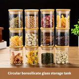 1 Juego de 12 Jarras de Vidrio Transparente Redondas de Uso Alimentario con Tapa de Bambú, Papel y Pluma, para Almacenamiento de Comida, Snacks, Hierbas, Granos y Frutas Secas, con un Estilo Simple.
