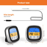 Termómetro digital HOTU con pantalla táctil, probeta de acero inoxidable y temporizador de reloj - Ideal para cocina, cocción, horneado, líquidos, dulces, parrillas, hornos - Material ABS, funcionamiento con batería, termómetro para cocción