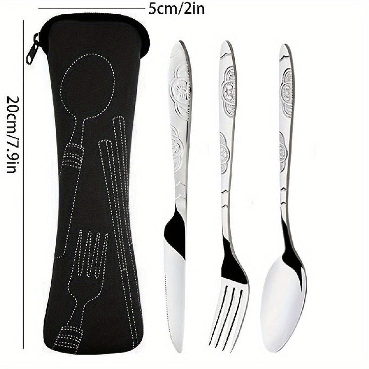 Juego de cubiertos premium de acero inoxidable, 5 piezas - cuchillo, tenedor y cuchara livianos, duraderos y antióxido, con estuche elegante - ideal para camping, viajes, picnics, trabajo y senderismo