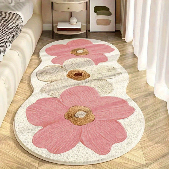 Alfombra floral esponjosa de poliéster, 1000g, 10mm de grosor, para dormitorio, uso en interiores, lavable a máquina, antideslizante, forma irregular