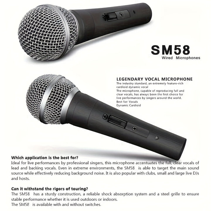 Microfono Dinámico SM58 Profesional - Construcción Robusta, Rejilla de Reducción de Ruido, Compatible con USB (Sin Necesidad de Pilas) - Ideal para Conciertos en Vivo, Karaoke, Podcasts, Iglesias y Estudios Caseros - Perfecto para Profesionales y Princip