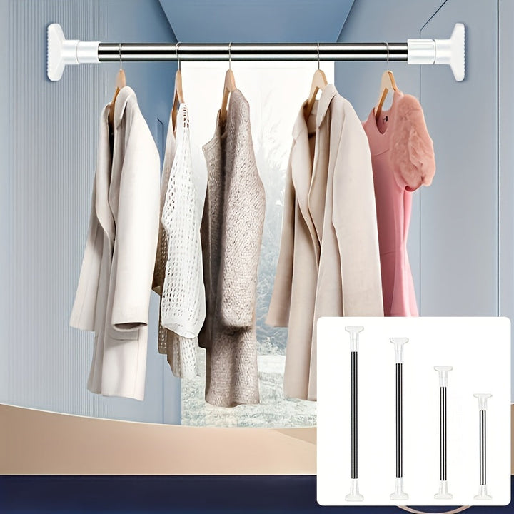 1 pieza de barra de cortina de ducha telescópica de acero inoxidable con tapas de plástico blanco - Barra extendible de metal y plástico sin taladro para ducha, armario, ventana, estante de toallas - Accesorio de hogar montado en la pared, accesorios de