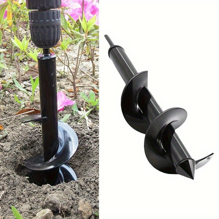 Punta de taladro para jardín de alta resistencia de 4"x12" con cuchillas de metal - 3/8" de diámetro hexagonal, mango ergonómico para plantar, mezclar suelo y cavar agujeros | Construcción metálica duradera para cavar y plantar fácilmente en jardín, césp