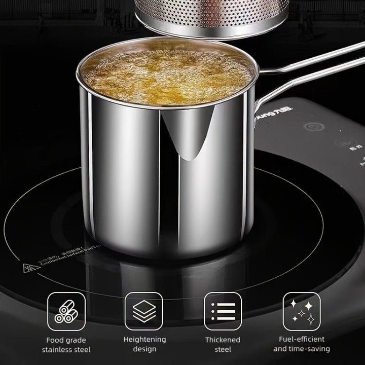 Fritadora profunda de acero inoxidable con cesta de filtro - Diseño compacto y fácil de usar, duradero y fácil de limpiar, perfecto para papas fritas crujientes, patatas fritas, pescado y pollo - Herramienta esencial de cocina para la cocina en casa.