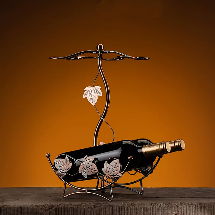 Soporte de vino independiente y portavasos para dos botellas de vino tinto y seis copas, estilo europeo con diseño de flor de cerezo - una hermosa decoración para el gabinete del vino