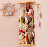 Estantería de Almacenamiento para Juguetes de Peluche de Madera con Altura Ajustable - Montaje en Pared, Diseño de Gran Ángulo, Marco de Madera Blanco, Ideal para Salas y Dormitorios, Organizador Elegante y Funcional