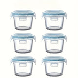 6 paquetes de recipientes de vidrio para almacenamiento de alimentos con tapas abatibles - Recipientes redondos multiusos y reutilizables - Sellado a prueba de fugas para refrigerios y salsas - Apto para microondas, congelador y lavavajillas