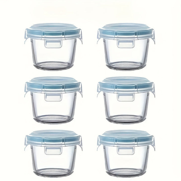 6 paquetes de recipientes de vidrio para almacenamiento de alimentos con tapas abatibles - Recipientes redondos multiusos y reutilizables - Sellado a prueba de fugas para refrigerios y salsas - Apto para microondas, congelador y lavavajillas