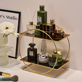 Organizadores de Maquillaje. Estante de baño hecho de hierro con estructura circular de doble capa y gran capacidad, ideal para colocar en el tocador. Su diseño elegante mejora la orden del espacio.