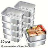 Juego de 20 Recipientes para Alimentos de Acero Inoxidable, Caja Multifuncional con 10 Contenedores + 10 Tapas Antiderrames Apilables, Reutilizable para Camping, Reuniones Familiares y Uso en Oficina o Escuela