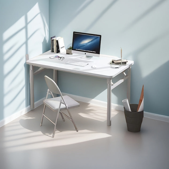 Mesita Plegable Moderna Blanca - Fácil de Montar, Diseño Compacto para Oficina en Casa y Habitaciones Universitarias con Estructura de Madera Dura, Incluye Sillas, Estilo Contemporáneo, Sin Necesidad de Energía, Adecuada para Todas las Estaciones