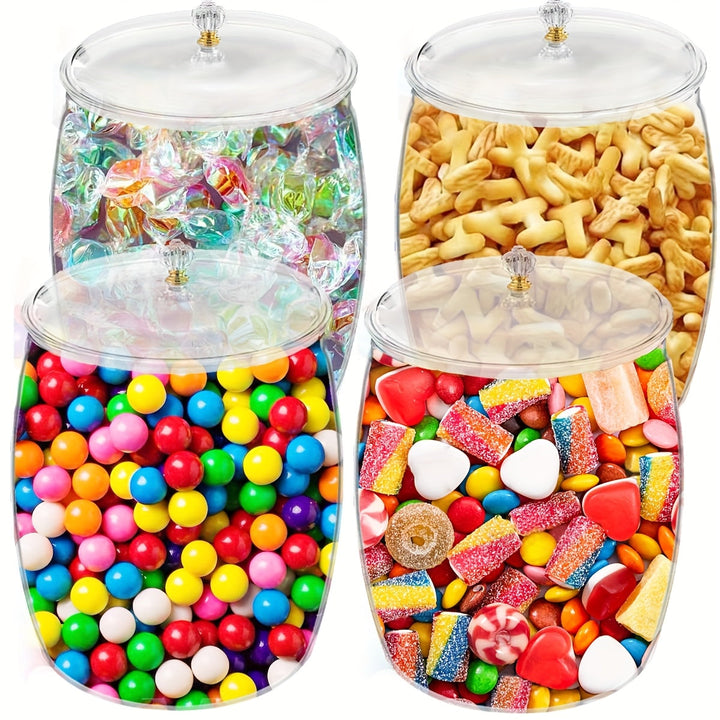Juego de 4 frascos de dulces con cucharitas, frascos de plástico de 90 oz con tapa, contenedores de acrílico transparente para galletas sellados, recipientes resistentes de boca ancha, ideales para buffet de dulces, escritorio de oficina o mesa del hogar