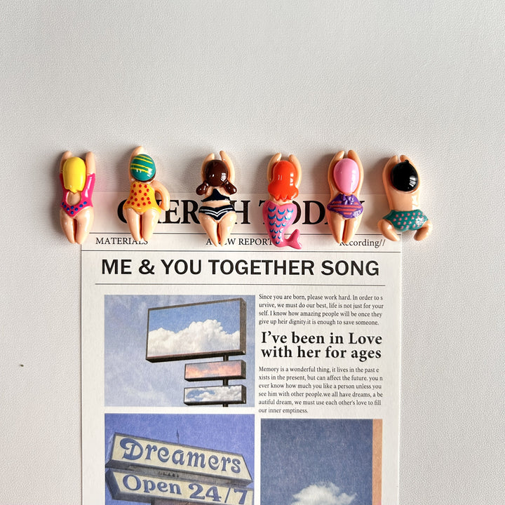 6 Imanes de Nevera Mujer Nadando, Decoración Navideña para Verano y Playa, Accesorios para Pizarra Blanca y Lavavajillas, Adhesivos Duraderos para Hogar