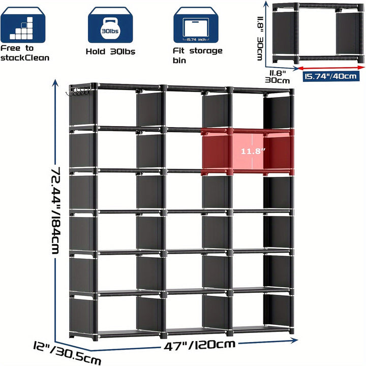 Organizador de Almacenamiento para Libros de Metal de 18 Cubos - Unidad de Estantería Rectangular Alta para Dormitorio, Sala de Estar, Oficina en Casa y Organización del Armario