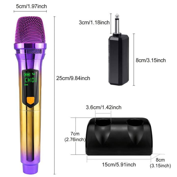 Micrófono sin varillas, Sistema de Micrófonos Dinámicos Portátiles Doble y Recargables con Soporte para Escritorio para Canto, Bodas, Fiestas y Enseñanza