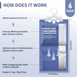 6 Bolsas de Deshumidificadora Colgante, Paño de Cloruro de Calcio de Alta Eficiencia, Adecuado para Armario, Baño, Bolsas de Humedad, Sin Fragancia, Se Puede Colgar en Armario, Baño, Elimina Olores y Muestras, Muy Adecuado para Uso en Casa y Viajes