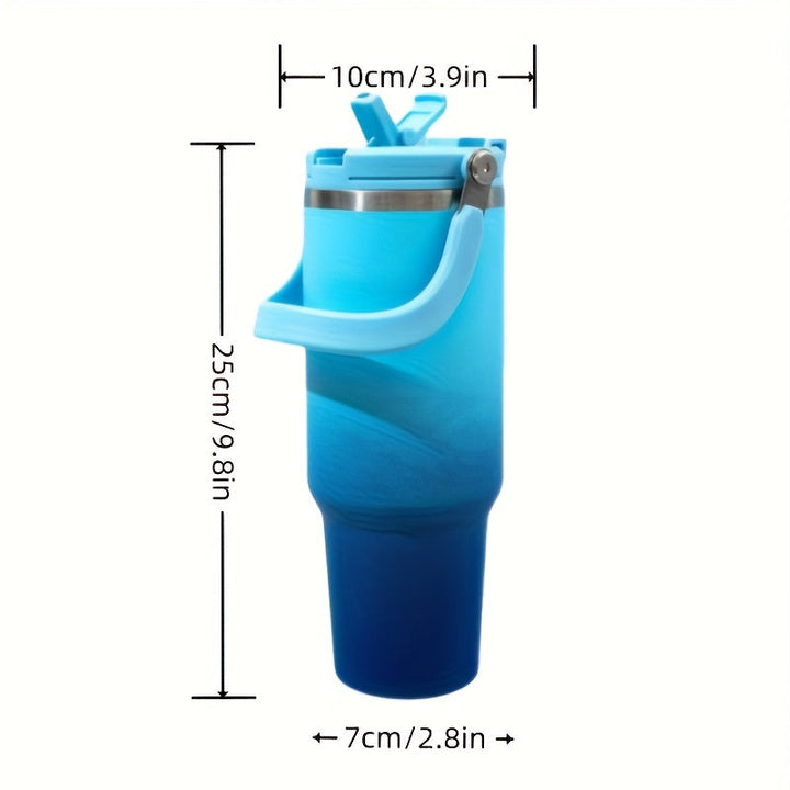 Vaso Térmico de Acero Inoxidable de 30 oz con Doble Pared - Retención de Frío por 24 Horas, Diseño con Popote, Ideal para Oficina, Gimnasio y Viajes