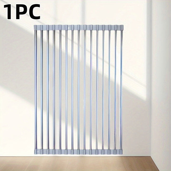 SunCleanse Armario de secado de platos enrollable con 15 tubos - Secador de platos de acero inoxidable multifuncional sobre el fregadero, 43cm x 30cm, Diseño plegable y colapsable, Ideal para encimeras de cocina, Portátil y versátil soporte de tazas, Arm