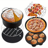 Kit de Accesorios para Freidora de Aire (para 3.7-5.8QT) - Incluye Bandeja Antiadherente de Pizza de 17.78cm, Molde para Pastel, Parrilla y Moldes de Silicona de 7 Cavidades - Aptos para Lavavajillas - Libro de Recetas Incluido - Herramientas para Hornea