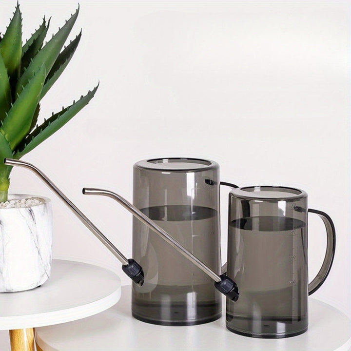Cano de riego de acero inoxidable de gran capacidad con boquilla larga y escala de medición - Resina PP duradera, mango ergonómico para regar de manera eficiente plantas, jardín, patio, cano de riego al aire libre, herramienta de jardín, recipiente trans