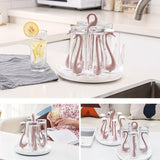 Soporte Giratorio 360° para Vasos en Forma de Cisne, con 6 Asas y Bandeja de Drenaje, Apto para Cristalería, Jarras de Cerveza y Más, Diseño Desmontable y Rápido Secado, Accesorio Decorativo y Organizador para Cocina