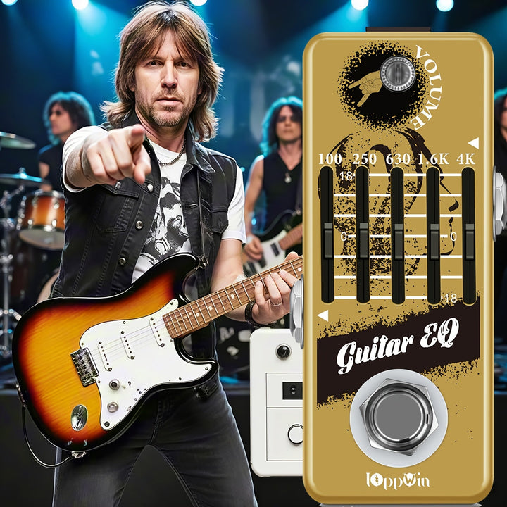 IOppWin Ecualizador de 5 bandas para guitarra eléctrica, ancho ajustable, alimentado por USB, procesamiento de señal analógica, material de hierro, amarillo - Efectos de guitarra y amplificadores, Efectos de guitarra