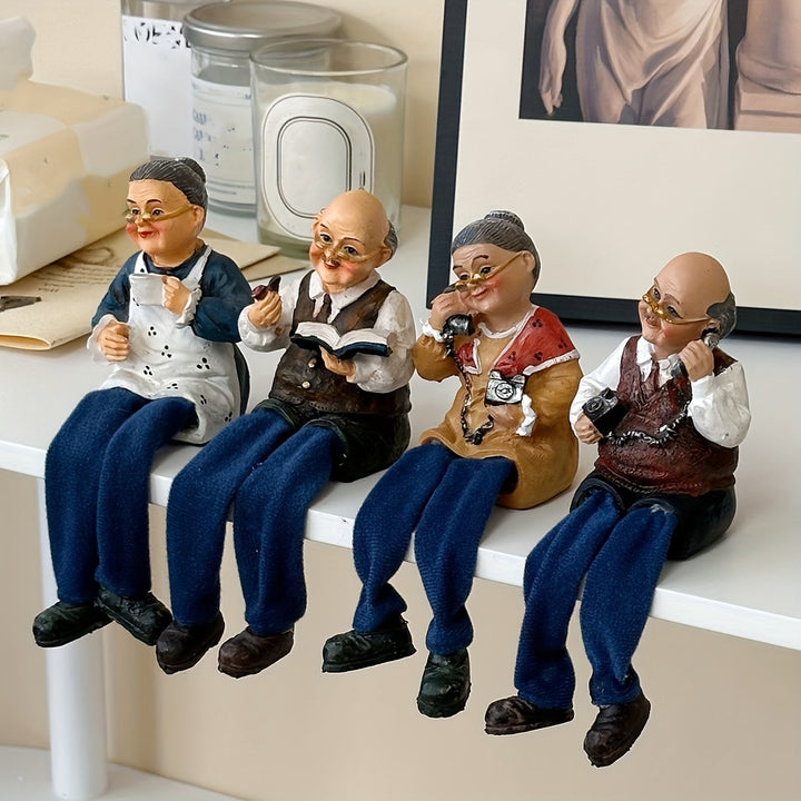 Resina Decoración del hogar para parejas de ancianos: adorables figuras de abuelo y abuela, perfectas para aniversarios de bodas o como regalo para personas mayores.