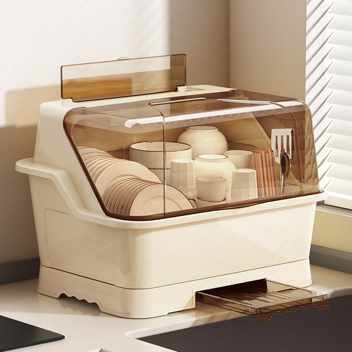 1 caja de almacenamiento de cocina de gran capacidad con tapa - A prueba de polvo, ideal para cubiertos, palillos, cuchillos, tenedores y especias - Organizador de plástico blanco para armarios y encimeras, solución de almacenamiento de cocina | Organiza