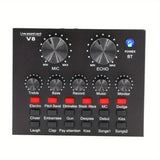 Interfaz de sonido V8 con cambiador de voz - Alimentado por USB, batería recargable de 500mAh, tarjeta de sonido negra ABS para grabación de PC, canto, transmisión y juegos, incluye micrófono y jacks de auriculares, tarjeta de sonido para juegos | Tarjet