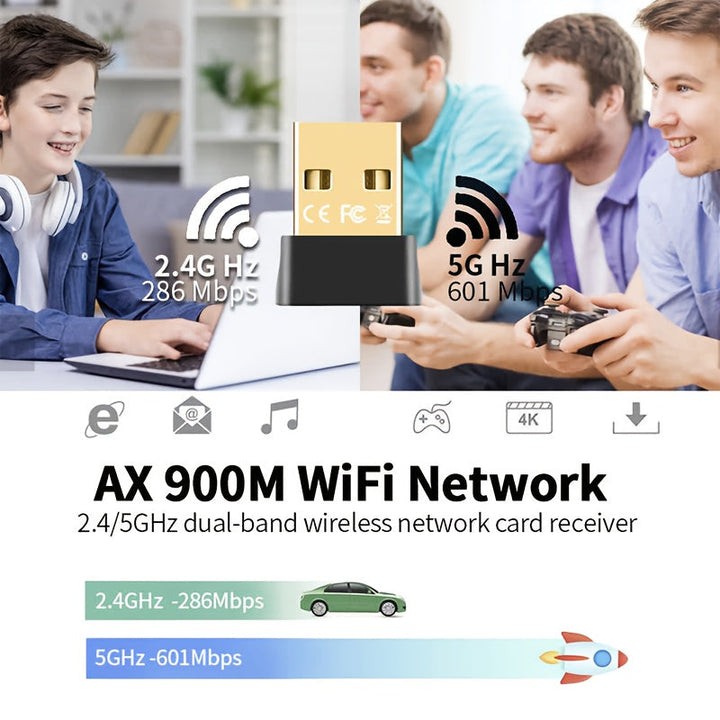 Adaptador WiFi6 AX900m USB 900Mbps con Tecnología MU-MIMO, Banda Dual de 2.4GHz y 5.8GHz para Escritorios y Portátiles, Compatible con 802.11ax, Gran Penetración y Mejor Cobertura, Plug-and-Play, Función Receptor/AP Hotspot
