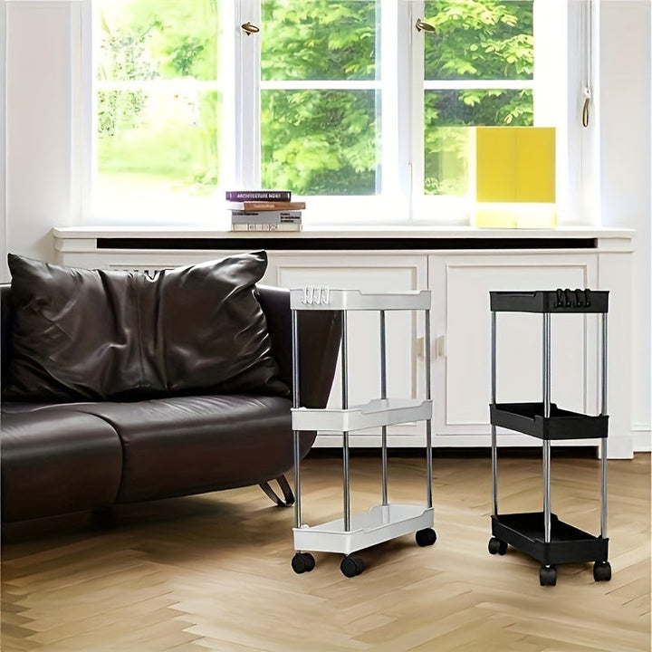 Carrito de almacenamiento rodante delgado de 3 niveles con ruedas, estante estrecho negro con tubos metálicos, organizador vertical para cocina, baño, habitación de lavandería, sala de estar - No se requiere ensamblaje, unidad de almacenamiento móvil | C