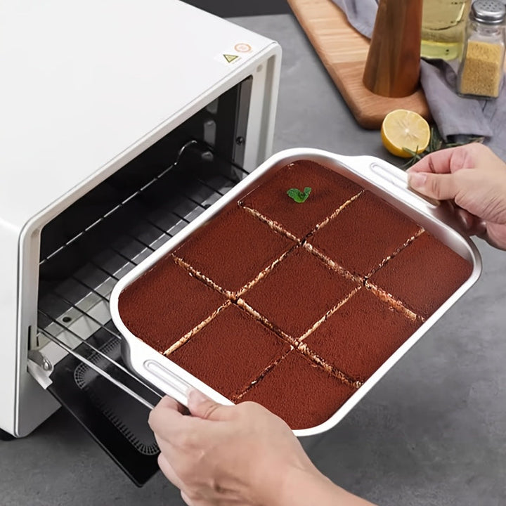 Juego de sartenes para asar hechas de acero inoxidable con tapas - Antiadherentes, robustas, plato de parrilla con dos asas, bandeja de horno versátil para postres, panes y mariscos - Perfecta para barbacoas, bufets y ocasiones festivas