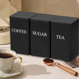Jarrón de almacenamiento de hierro de tres piezas negro/beige, utilizado para almacenar tazas de té, azúcar y café en la cocina, adecuado para oficinas, almacenamiento en casa y comedor.