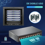 Conmutador PoE de 9 Puertos, Incluye 9 Puertos PoE y 2 Enlaces Upstream, PoE 100Mbps, IEEE802.3af/at, Fuente de Alimentación Interna de 120W, Función VLAN, Extensión de 250 Metros, Plug and Play, Metal sin Ventilador