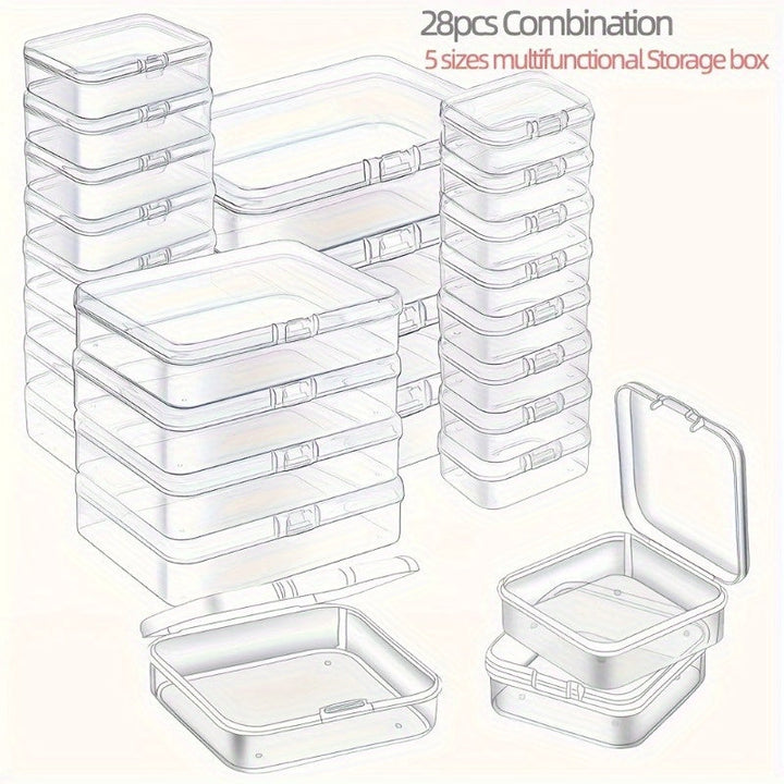 28 piezas de cajas de almacenamiento plásticas transparentes con tapa, organizadores duraderos para cosméticos, snacks, cocina, baño, dormitorio - varios tamaños para organización del hogar, canastas, contenedores y gabinetes