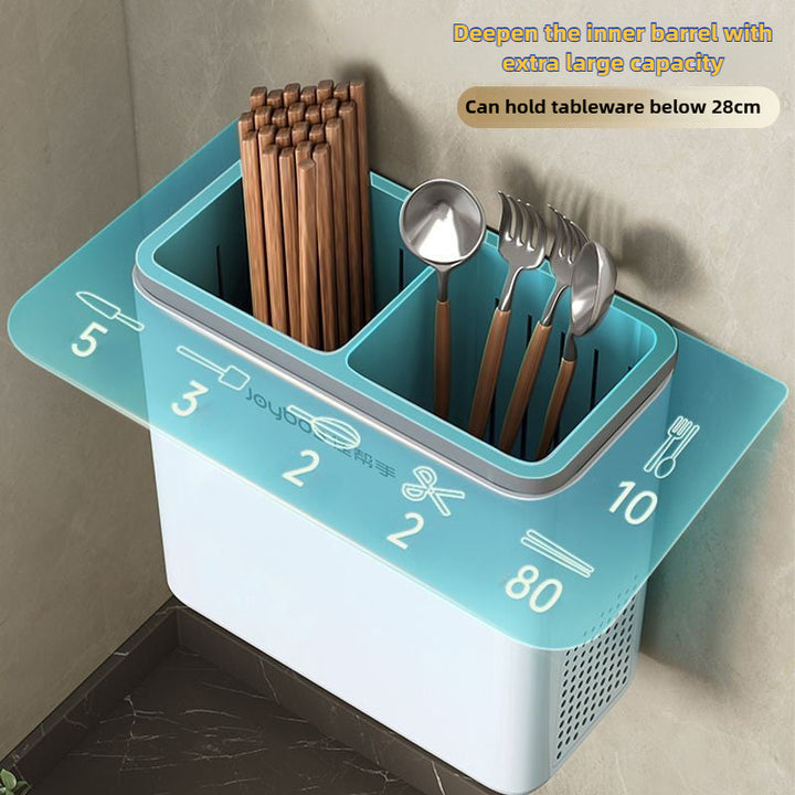 Joybos Caja de Almacenamiento para Utensilios Montada en la Pared, Porta Palillos con Cubierta Antipolvo y Drenaje, Organizador Multifuncional de Cubertería, Contenedor Multiusos para el Hogar y Baño, Regalo del Día del Padre