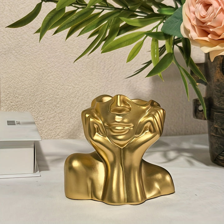 Jarrón Retrato - Escultura Moderna de Resina en Medio Cuerpo para Suculentas, Hidroponía y Decoración Floral - Jarrón Geométrico Artístico, Ideal para Sala o Mesa de Comedor