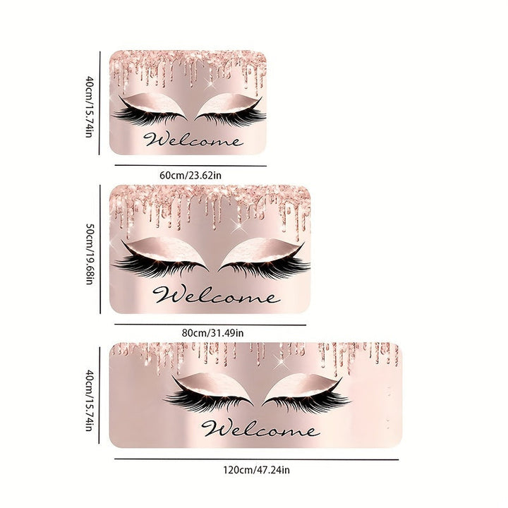 1 Pieza, Tapete De Cocina De Material De Poliéster Vinílico Con Patrón De Pestañas Y Letras En Color Rosa, Antideslizante Y Absorbente, Alfombra Antifatiga Para Cocina, Hogar, Oficina, Fregadero Y Lavandería