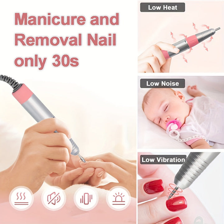 Amoladora de Uñas Electrónica Estacionaria con Pantalla Digital 110V, Herramienta de Escritorio con Velocidad Ajustable Rápida y Lenta, Pulidora Eléctrica Silenciosa de Alta Velocidad 35000 RPM, Incluye 1 Unidad Principal, 1 Mango, 1 Control Remoto y 6 C