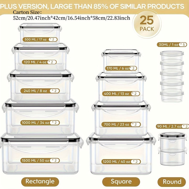 6/40/50 piezas de Contenedores para Almacenamiento de Comida con Tapas (20/25 Contenedores & 6/20/25 Tapa), Recipientes Herméticos Reutilizables para Preparación de Comidas, Contenedores de Cocina de Plástico con Etiquetas y Bolígrafo